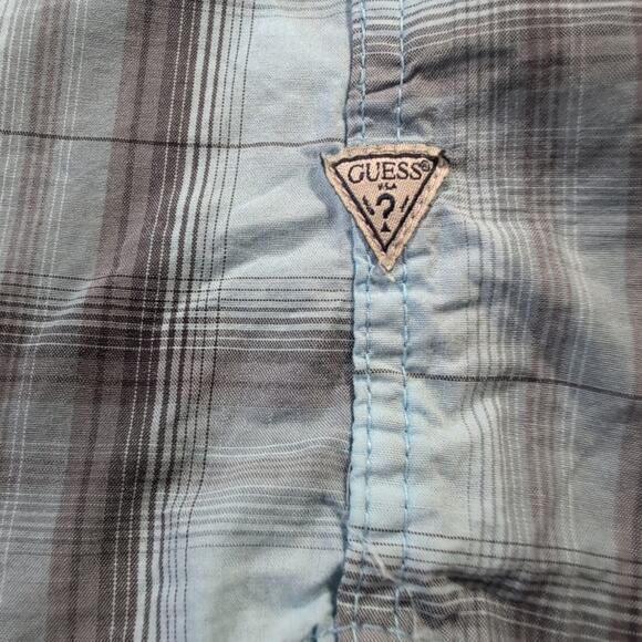 Guess Plaid Teal Ombre Dillon Slim Fit Shirt Men's Medium Western Cowboy - Picture 8 of 13